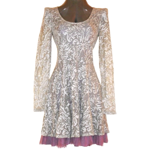 Free People Ivory Lace Long Sleeve Dress Purple Slip & Tulle Skirt Womens Size S - Picture 10 of 10